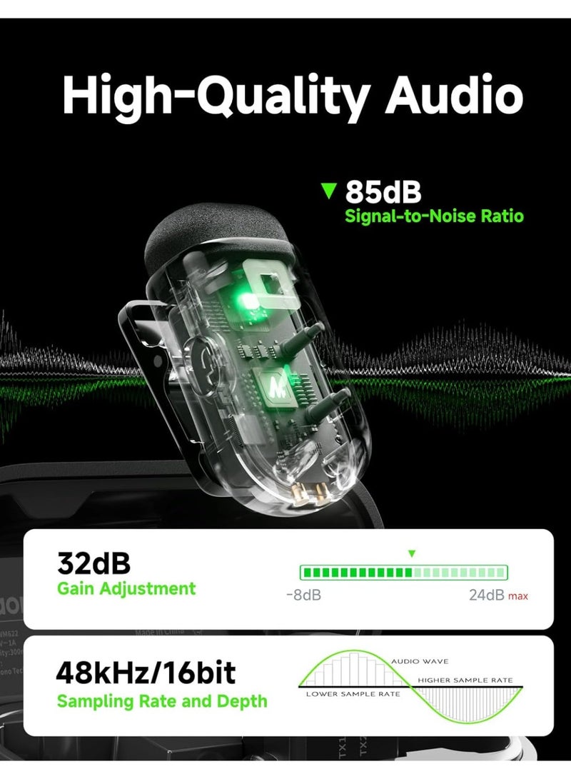 ماونو ميكروفون MAONO Wave T1 اللاسلكي الصغير، مناسب لأجهزة iPhone 16 و15 وأجهزة Android اللوحية، مزود بمنفذ USB-C، وخاصية إلغاء الضوضاء، وفلتر صوت بتقنية الذكاء الاصطناعي، وعمر بطارية يصل إلى 30 ساعة عند الاستخدام مع الملحقات لتسجيل الفيديو على TikTok وYouTube. - Image 2